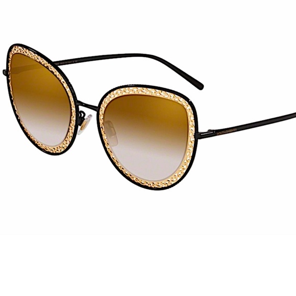 Dolce Gabbana Black Gold DG2225 Oval Metal Lace Mirror  Sunglasses main image 4